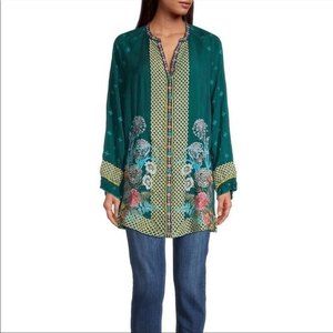 Johnny Was Teal Floral Embroidered Tunic